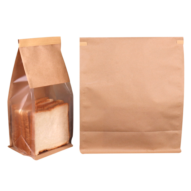 Eight side sealing bread bag self-standing transparent proof window kraft paper bag E